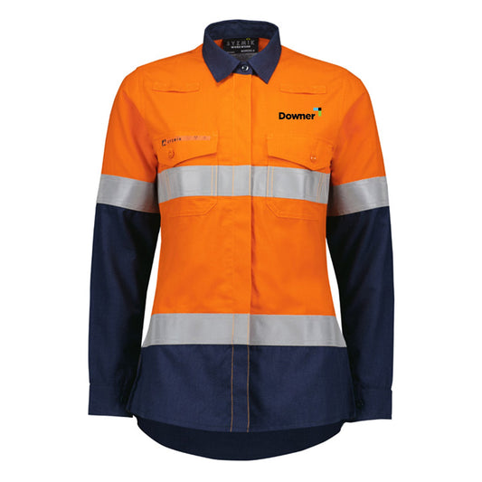 Womens Orange Flame Lightweight Ripstop Taped Shirt - Orange/Navy
