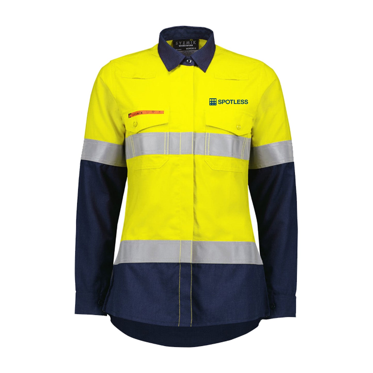 Womens Orange Flame Lightweight Ripstop Taped Shirt - Yellow-Navy
