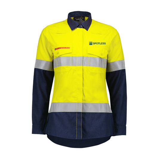 Womens Orange Flame Lightweight Ripstop Taped Shirt - Yellow-Navy
