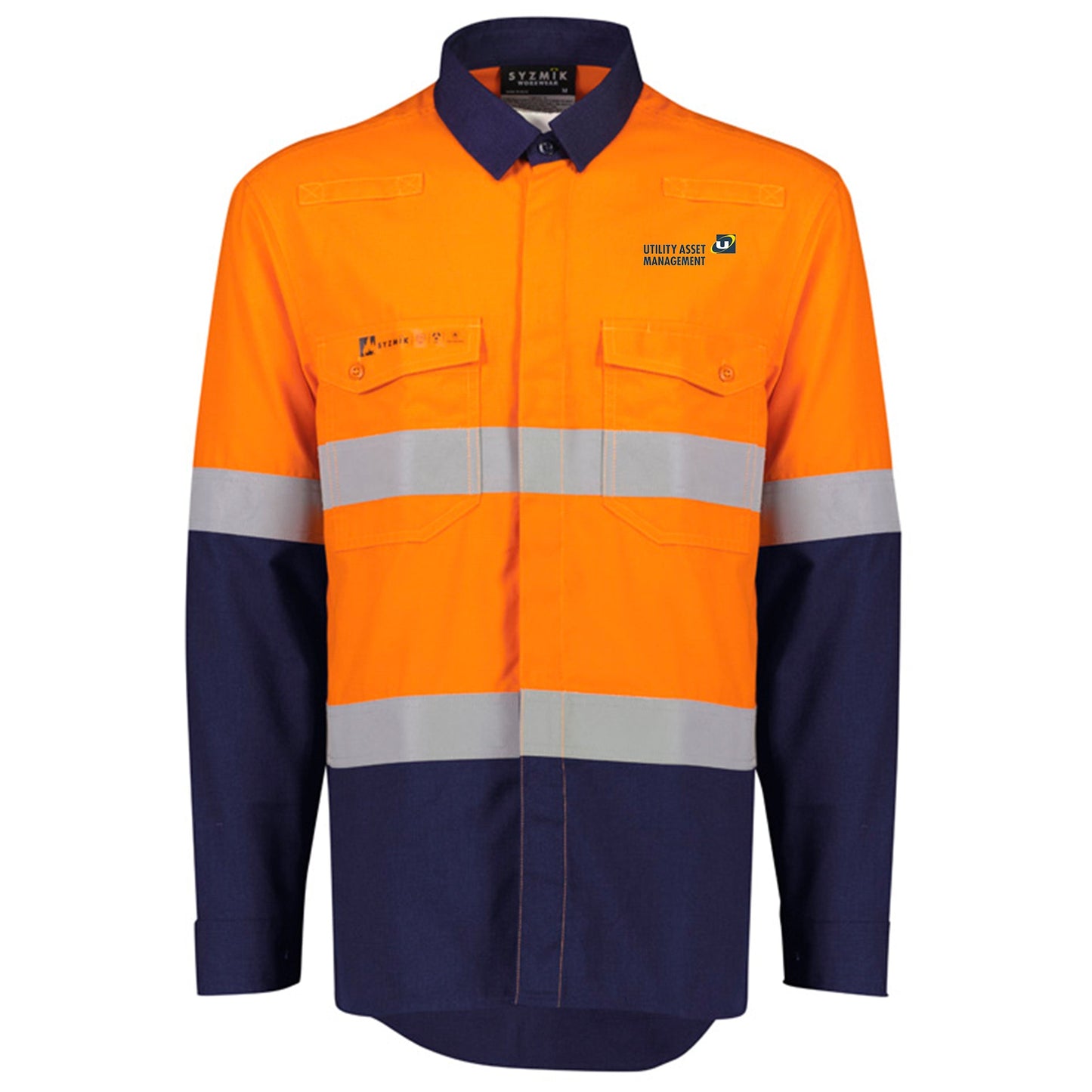 Mens Orange Flame Lightweight Ripstop Spliced Shirt - Hoop Taped - ORANGE/NAVY