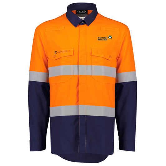 Mens Orange Flame Lightweight Ripstop Spliced Shirt - Hoop Taped - ORANGE/NAVY