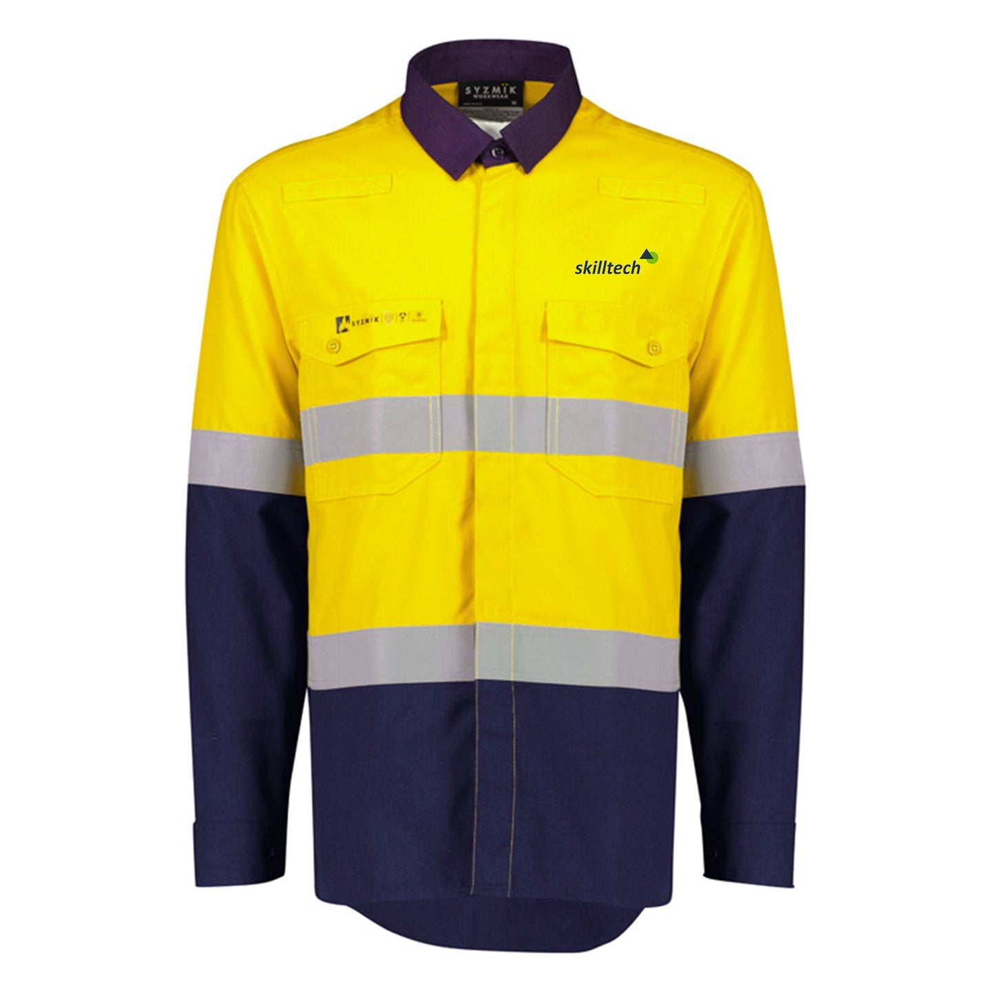 Mens Orange Flame Ripstop Spliced Shirt - Hoop Taped - YELLOW/NAVY