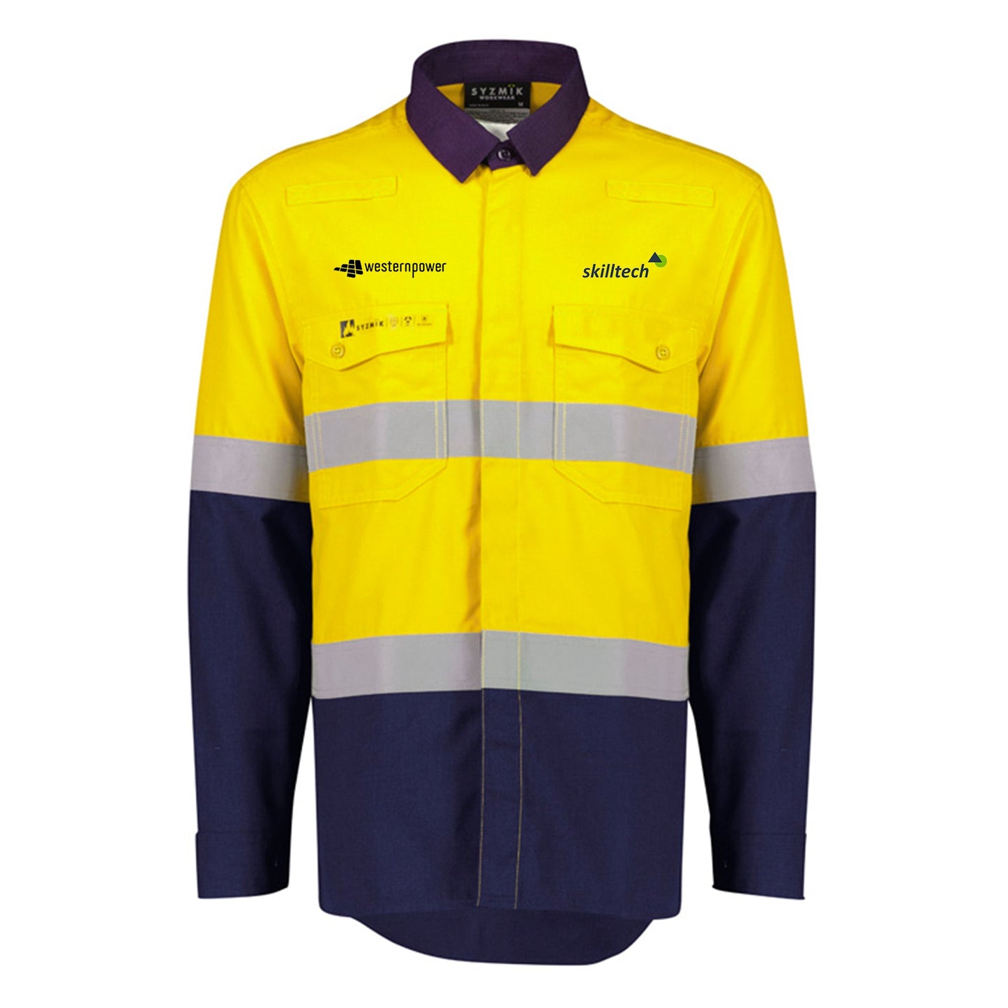 Mens Orange Flame Ripstop Spliced Shirt - Hoop Taped - YELLOW/NAVY