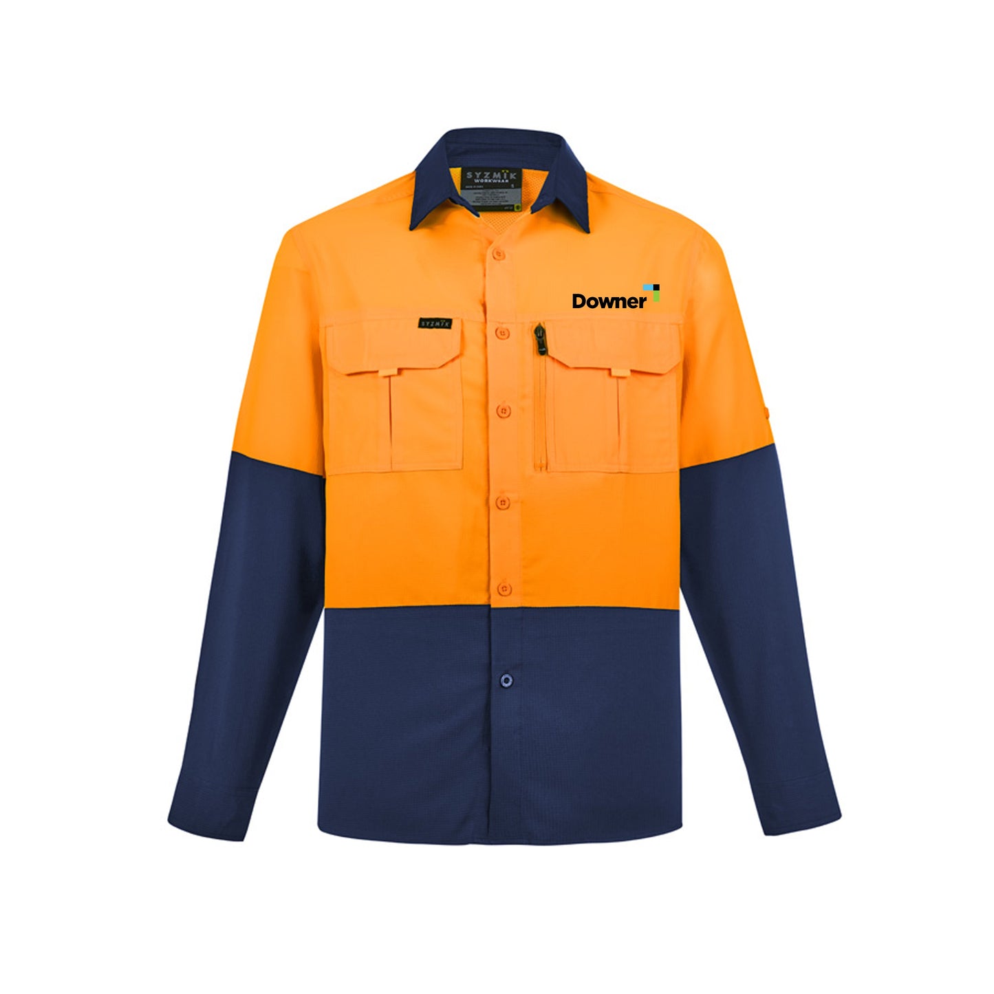 Men's Hi Vis Outdoor Long Sleeve Shirt - ORANGE/NAVY