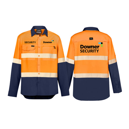 Mens Hi Vis Outdoor Segmented Tape Long Sleeve Shirt - ORANGE/NAVY