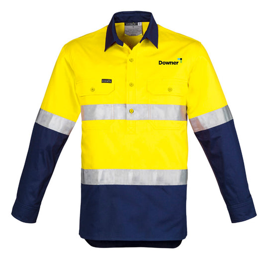 Mens Hi Vis Tape L-S C-F Shrt  - Yellow/Navy