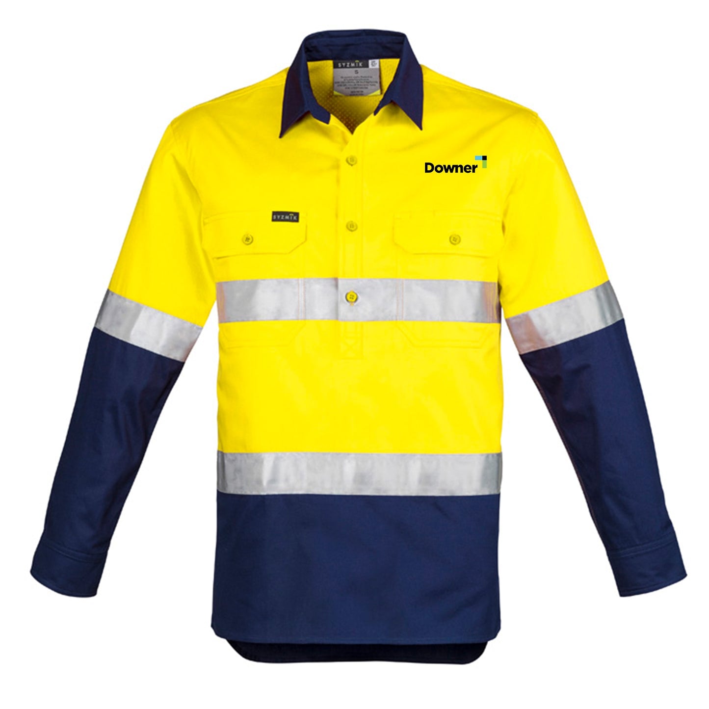 Mens Hi Vis Tape L-S C-F Shrt  - Yellow-Navy