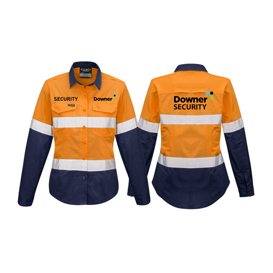Womens Rugged Cooling Hi Vis Shirt - ORANGE/NAVY
