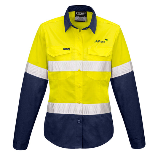 Womens Rugged Cooling HI Vis Taped L/S Shirt - YELLOW/NAVY