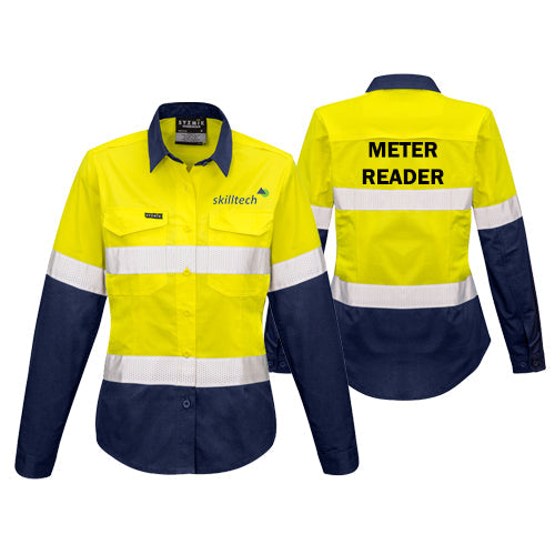 Womens L-S Taped Shirt - Yellow-Navy