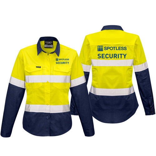 MTO - Womens Rugged Cooling HI Vis Taped Long Sleeve Shirt - YELLOW/NAVY - Size 6