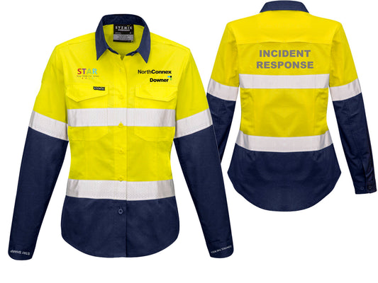 Womens Rugged Cooling Hi Vis Taped Long Sleeve Shirt - YELLOW/NAVY